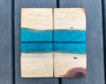 Cederhout, hars en houten onderzetters, houten en epoxy onderzetterset, onderzetters, houten, onderzetters voor drinken