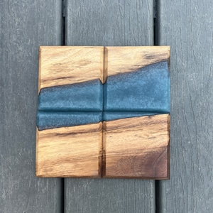 Noyer noir, sous-verres en résine et bois, ensemble de sous-verres en bois et époxy, sous-verres, bois, sous-verres à boissons