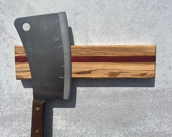 Olive & Padauk Wood Epoxy Knife Holder, Magnetic Knife Rack, Resin Wood Knife Strip, Knife Storage, Magnetic Wood Knife Storage