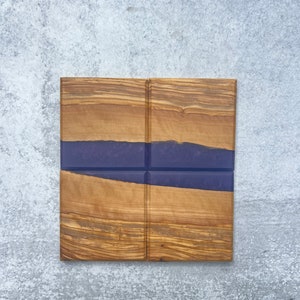 Olive Wood, Resin and Wood Coasters, Wood and Epoxy Coaster Set, Coasters, Wooden, Drink Coasters