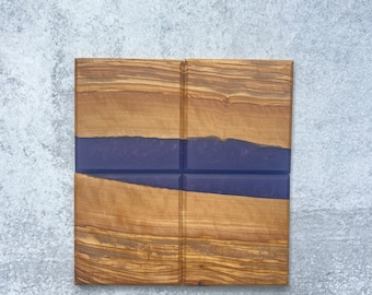 Olive Wood, Resin and Wood Coasters, Wood and Epoxy Coaster Set, Coasters, Wooden, Drink Coasters