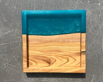 Olive Wood, Wood and Resin Catchall, Valet Tray, Phone Tray, Epoxy and Wood, Live Edge