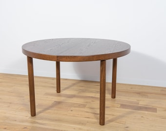 Table à rallonge ronde en chêne, conçue par K. Kristiansen, Feldballes Møbelfabrik, Danemark, 1960