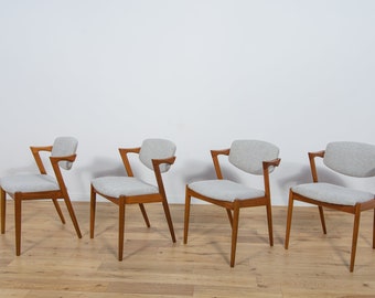 Mid Century Teak Model 42 Dining Chairs by Kai Kristiansen for Schou Andersen, 1960s, Set of 4