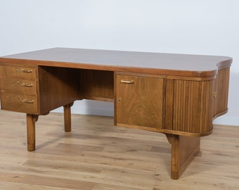 Art Deco Freestanding Walnut Desk, 1940s