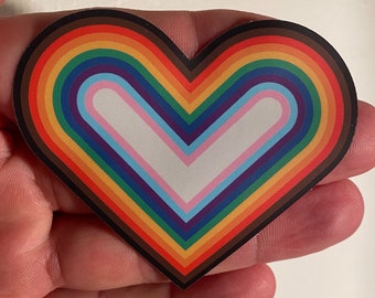 Rainbow Heart Pride Sticker, 3"x2.5" LBGTQIA+ Rainbow Pride Laminate Flag Bottle Sticker, Gay Rainbow Heart Sticker, Gay Pride Rainbow Decal