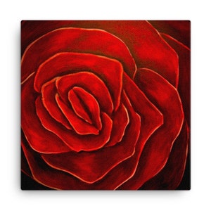 Red Rose Art Canvas Print, 12&quot;x12&quot; Red Flower Artwork Stretched Canvas Ready-to-Hang Print, Red Rose Wall Decor, Red Floral Artwork Print