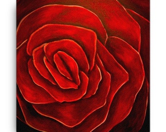 Red Rose Art Canvas Print, 12"x12" Red Flower Artwork Stretched Canvas Ready-to-Hang Print, Red Rose Wall Decor, Red Floral Artwork Print