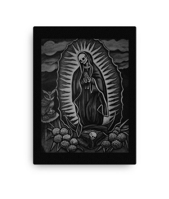 Virgin Mary Santa Muerte Black & White Skeleton Skull Original 12