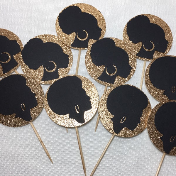 NOT A DIGITAL FILE, Black girl magic, Cupcake Topper, Afro Puffs, Cake Toppers, Birthday Decoration, Party Decorations, Diva Head, Diva Head