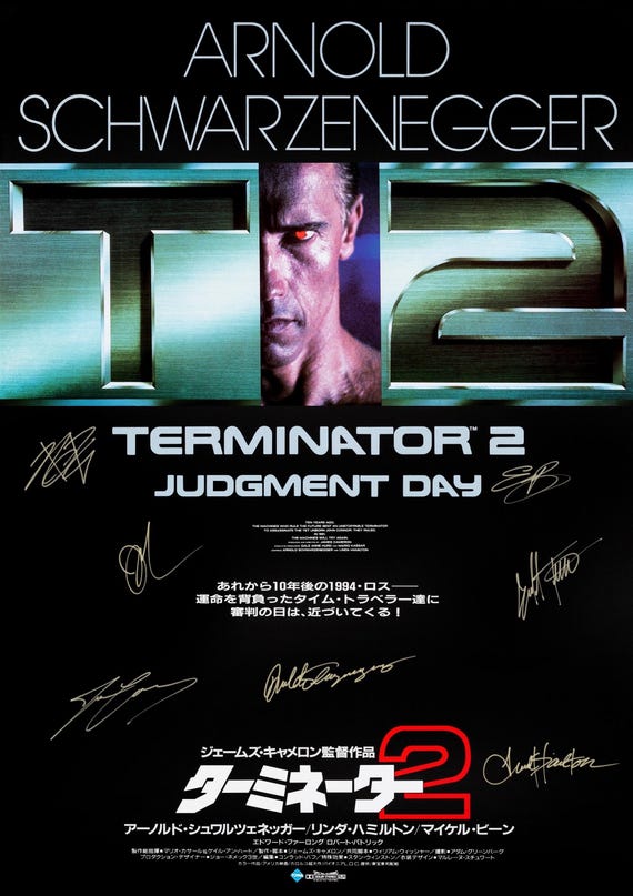 ターミネーター2 アーノルド・シュワルツェネッガー 他２人　直筆サイン入り写真 ターミネーター2 日本の直筆サイン入り映画ポスター - Etsy 日本