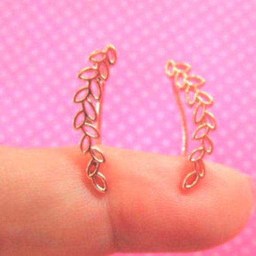 Rose Gold Leaf Ear Climbers Etsy