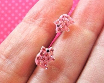 Pig pink crystal sterling silver stud earrings