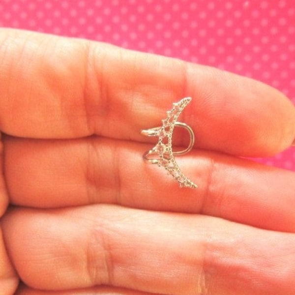 Crystal crescent moon ear cuff