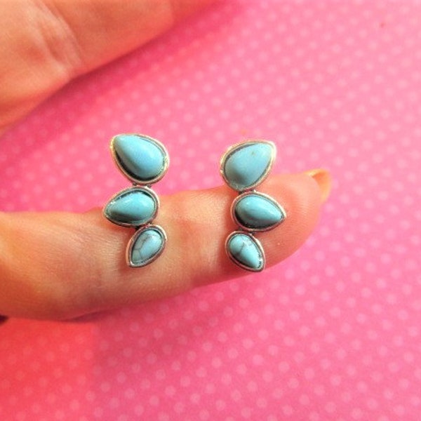 Turquoise teardrop ear climbers