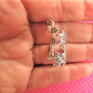 Flower leaf silver ear cuff