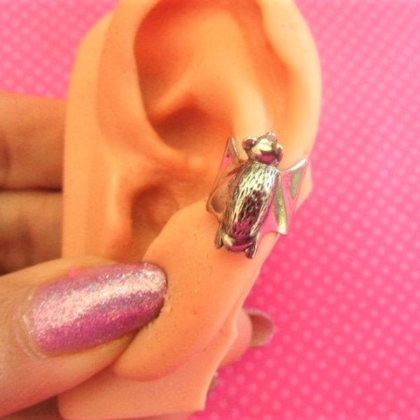 Bat silver wrap ear cuff