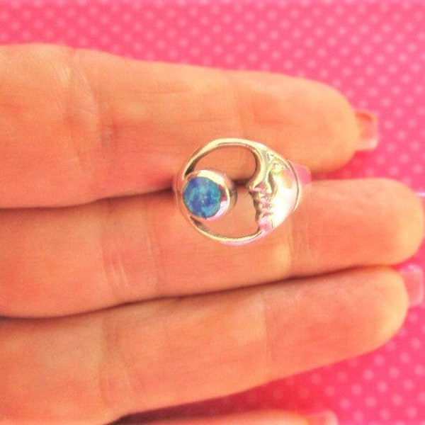 Opal moon sterling silver ring