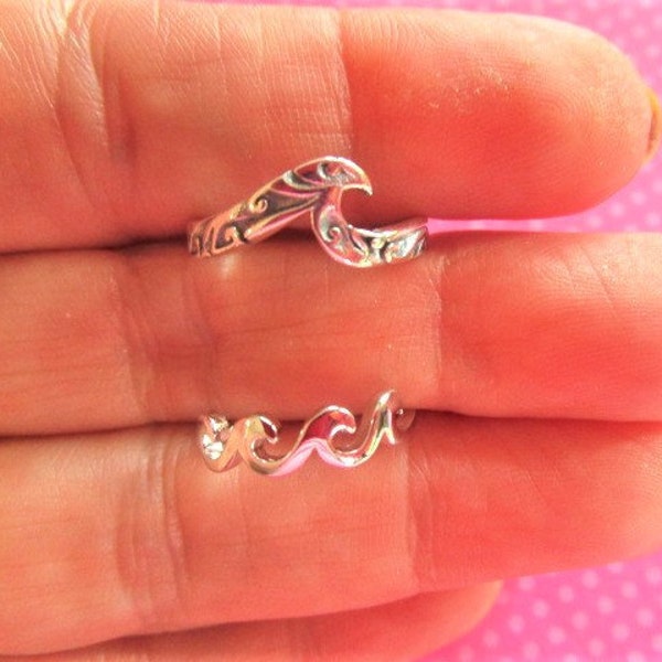 Ocean wave sterling silver toe rings