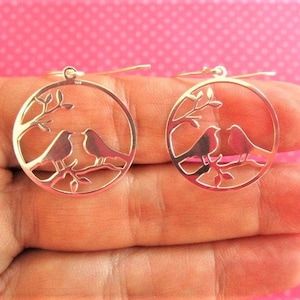 Love Birds branch sterling silver earrings