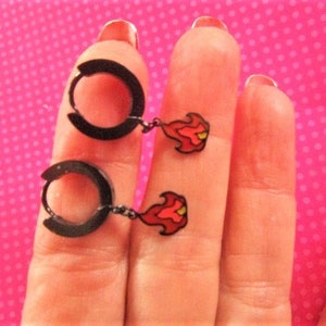 Red flame black huggie hoop earrings