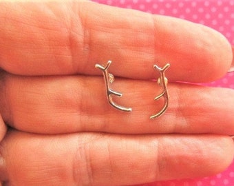 Tiny antler silver stud earrings