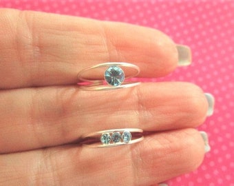 Blue crystal sterling silver toe rings