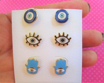 Evil eye blue stud earring set