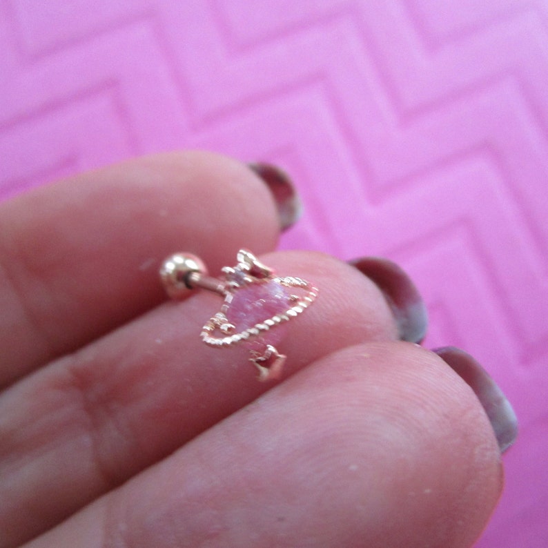Planet rose gold opal stone cartilage earrings