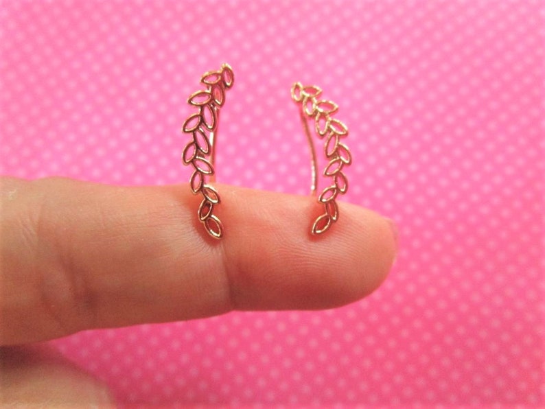 Rose gold leaf ear climbers Etsy