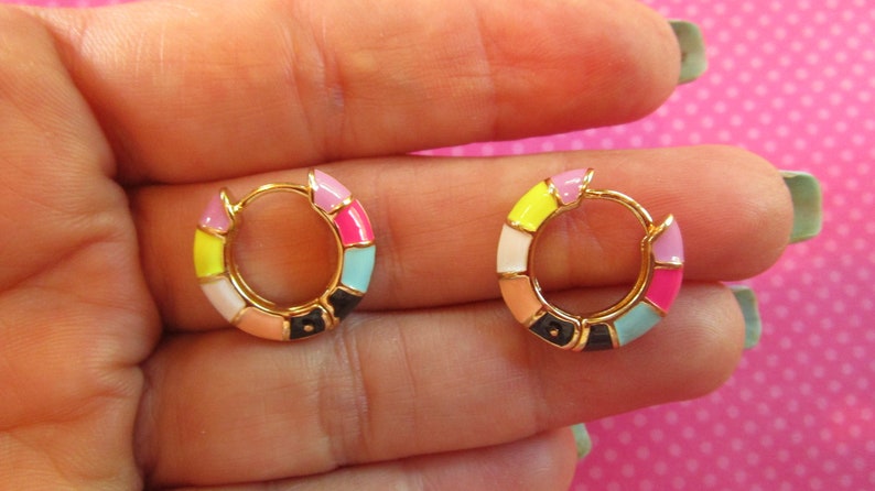 Rainbow enamel huggie earrings