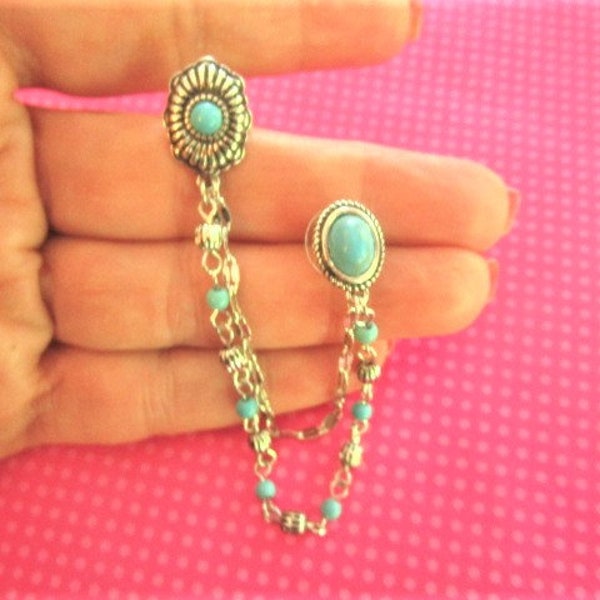 Turquoise stone bead chain ear cuff