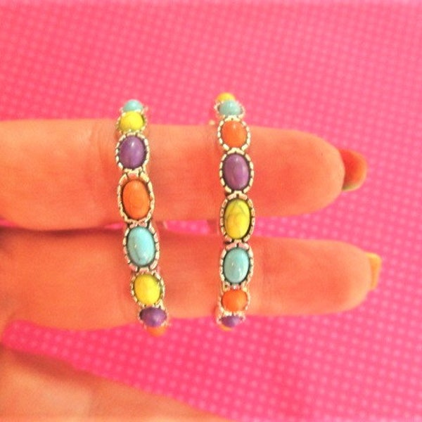 Rainbow stone hoop earrings