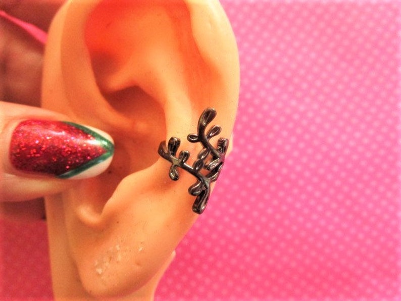 Black leaf vine ear cuffs-PAIR