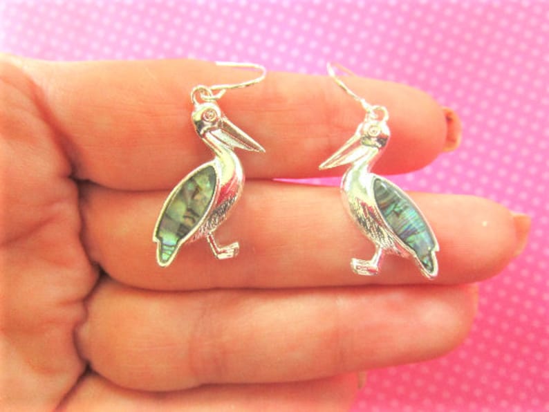 Pelican abalone shell earrings image 1