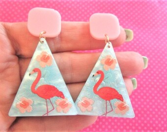 Pink Flamingo flower earrings