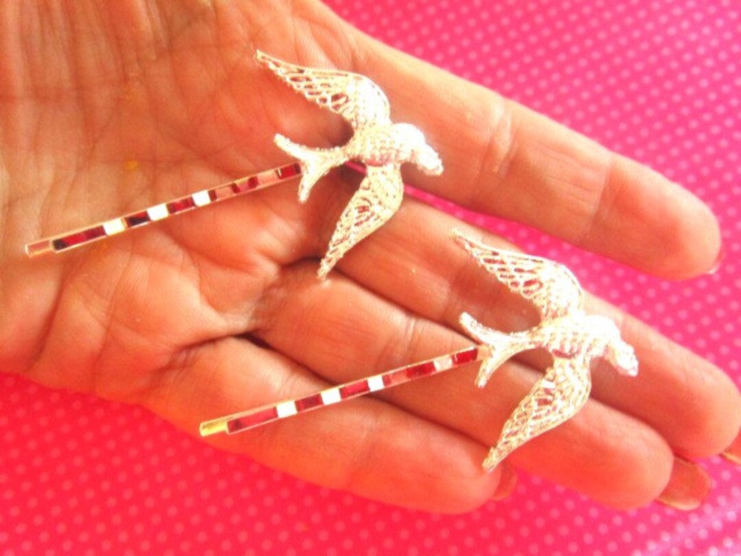 Silver Bird Bobby Pin Set Etsy