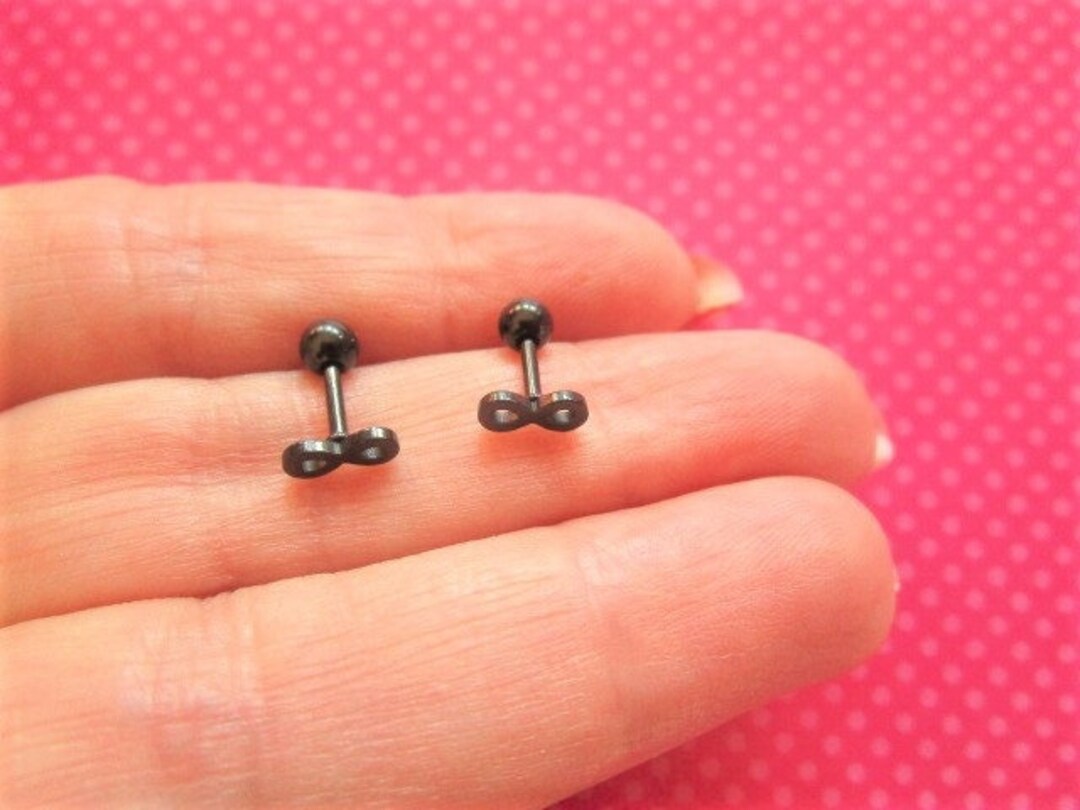 Black Infinity Bow Cartilage Stud Set Etsy