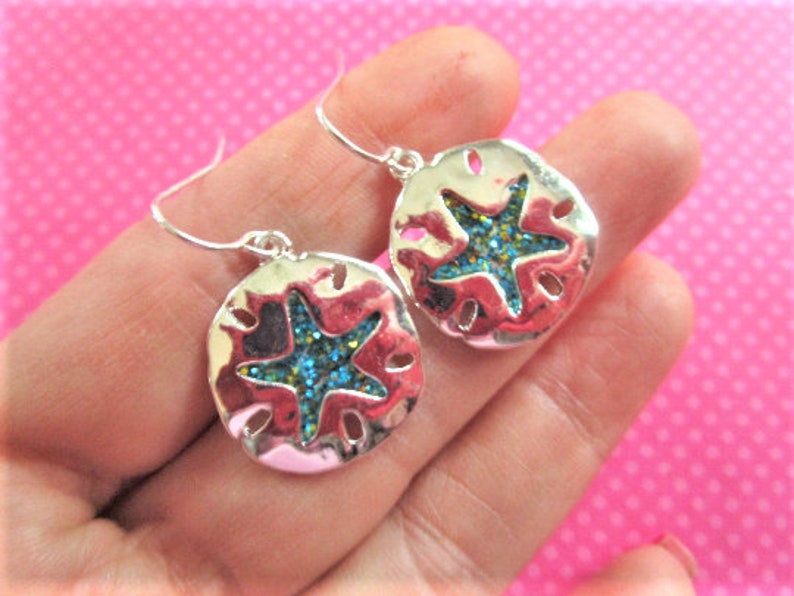 Abalone shell or blue glitter starfish earrings