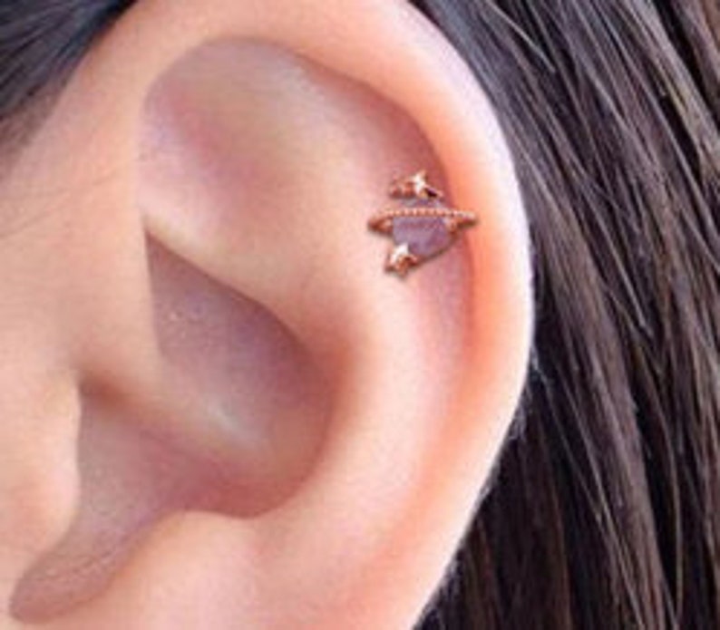 Planet rose gold opal stone cartilage earrings