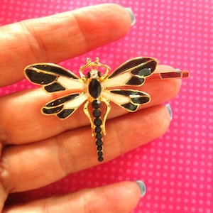 Dragonfly black white hair pin