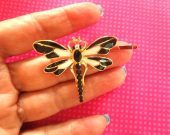 Dragonfly black white hair pin