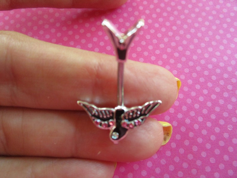 Flying black bird in out belly ring-SALE CLEARANCE