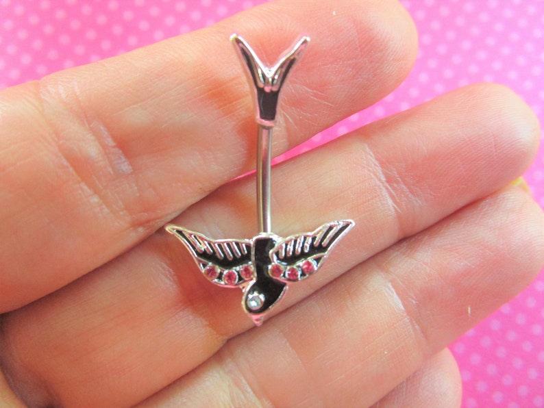 Flying black bird in out belly ring-SALE CLEARANCE