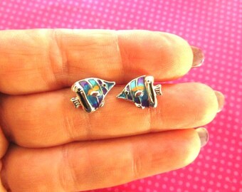 Tropical Blue fish stud earrings