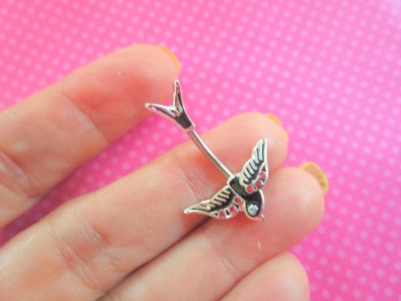 Flying black bird in out belly ring-SALE CLEARANCE