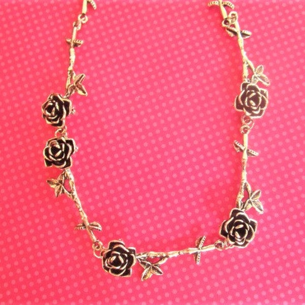 Rose thorn spike goth choker necklace