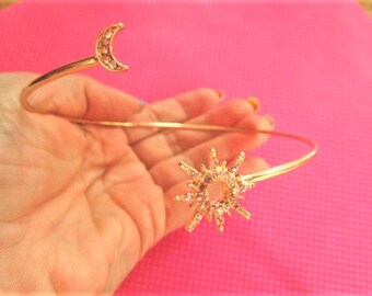 Sunburst moon gold crystal arm cuff