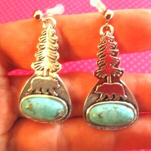 Bear tree turquoise earrings 画像 3