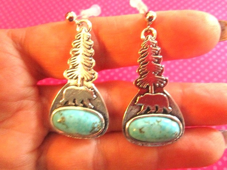 Bear tree turquoise earrings 画像 3